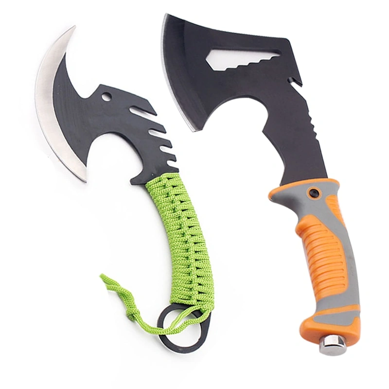 Black Coated Steel Tactical Axe, One with Green Paracord Handle, One Non-slip Rubber Grip